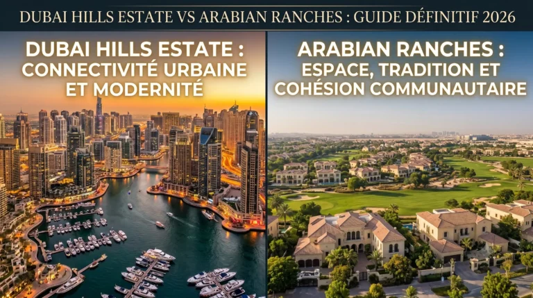 Comparaison Dubai Hills Estate vs Arabian Ranches - guide immobilier familial Dubaï 2026