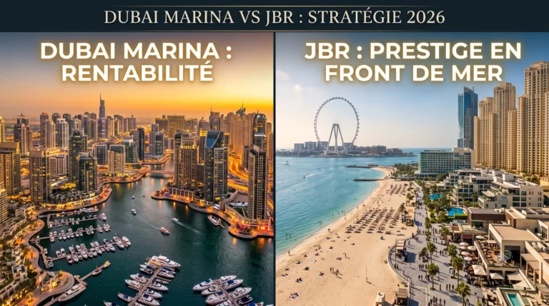 Comparaison Dubai Marina vs JBR - guide investissement immobilier Dubaï 2026