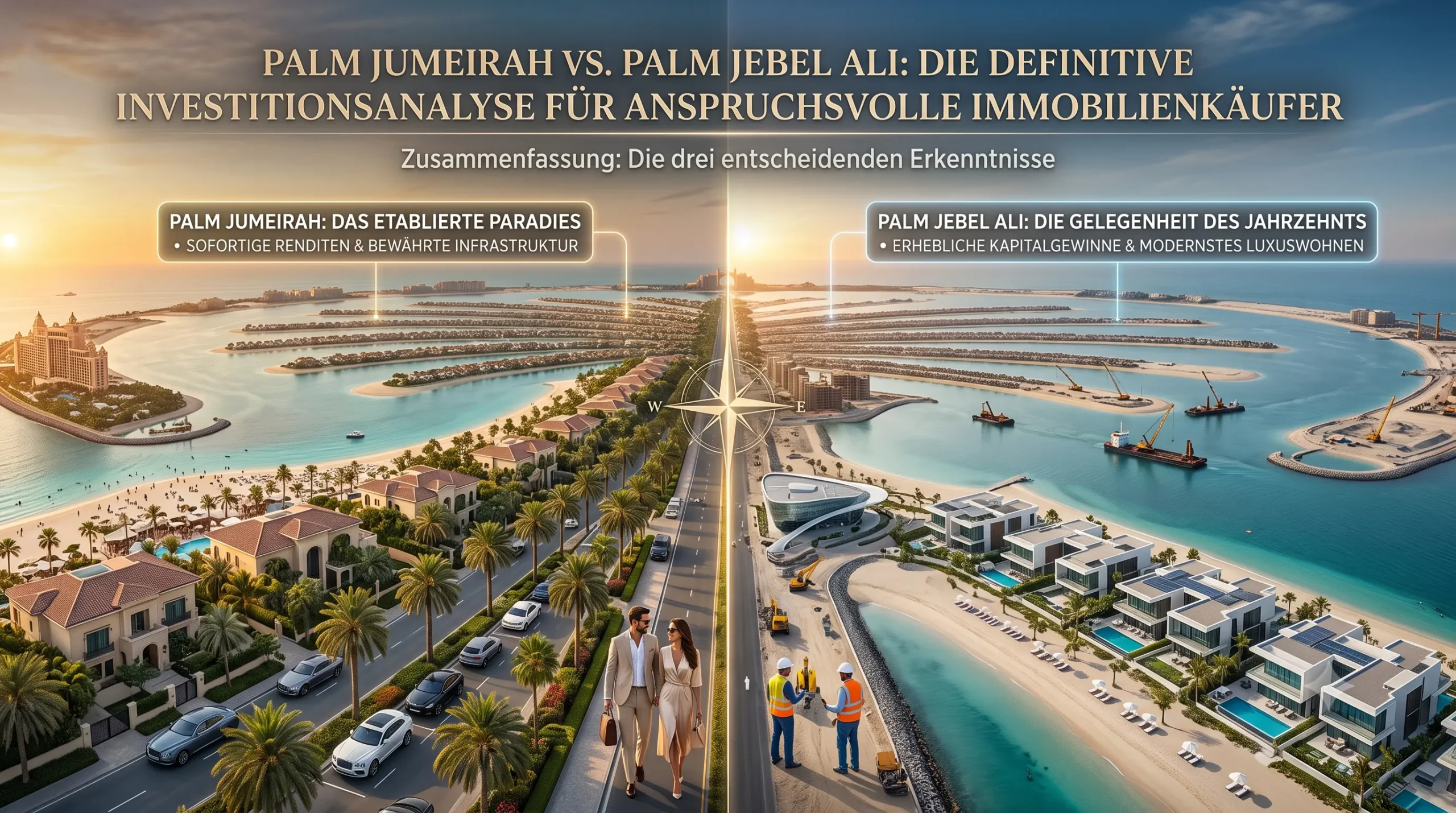 Palm Jumeirah vs Palm Jebel Ali Vergleich - Immobilieninvestition Dubai 2026